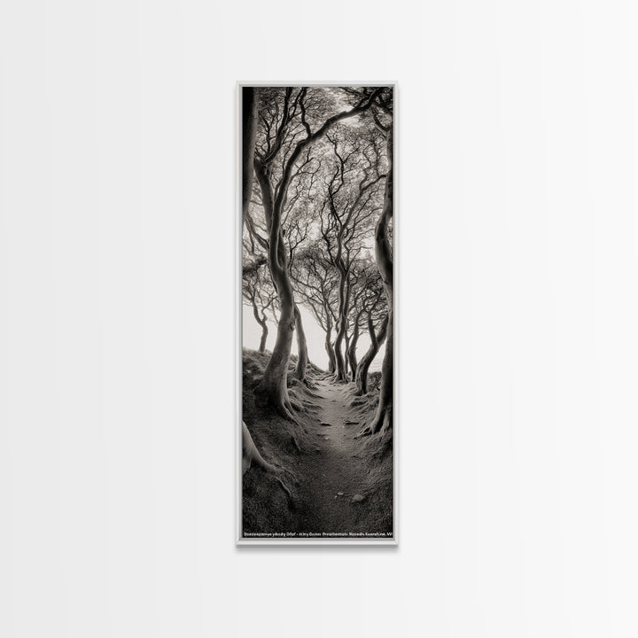 Twisted Trees, Enchanted Path, Forest Tunnel, Autumn Mood, Mystical Nature Framed Canvas Print, Fall Entryway Wall Art, Rustic Decor