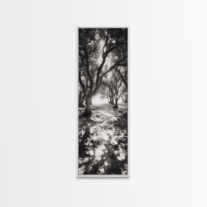 Tree Shadows, Woodland Light, Forest Stroll, Peaceful Canopy, Dappled Light Canvas Print, Cozy Living Room Wall Art, Autumn Decor