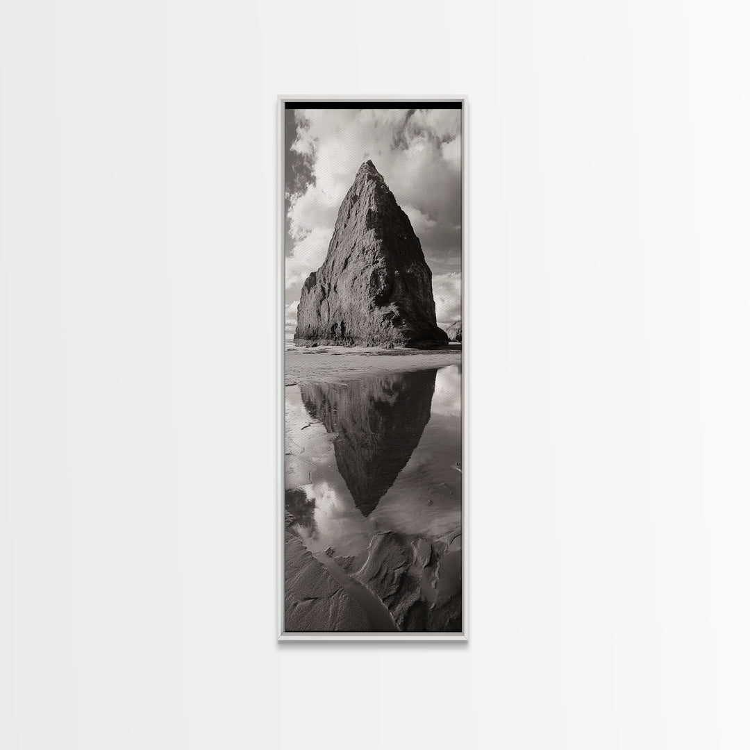 Monolith Reflection, Coastal Rock, Dramatic Seascape, Tidal Pool, Nature Inspired Framed Canvas Print, Modern Hallway Wall Art