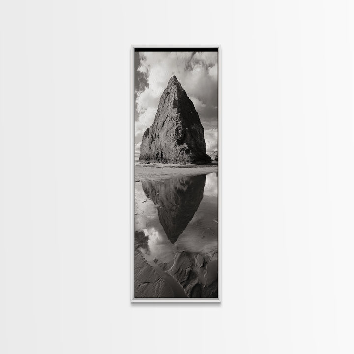 Monolith Reflection, Coastal Rock, Dramatic Seascape, Tidal Pool, Nature Inspired Framed Canvas Print, Modern Hallway Wall Art