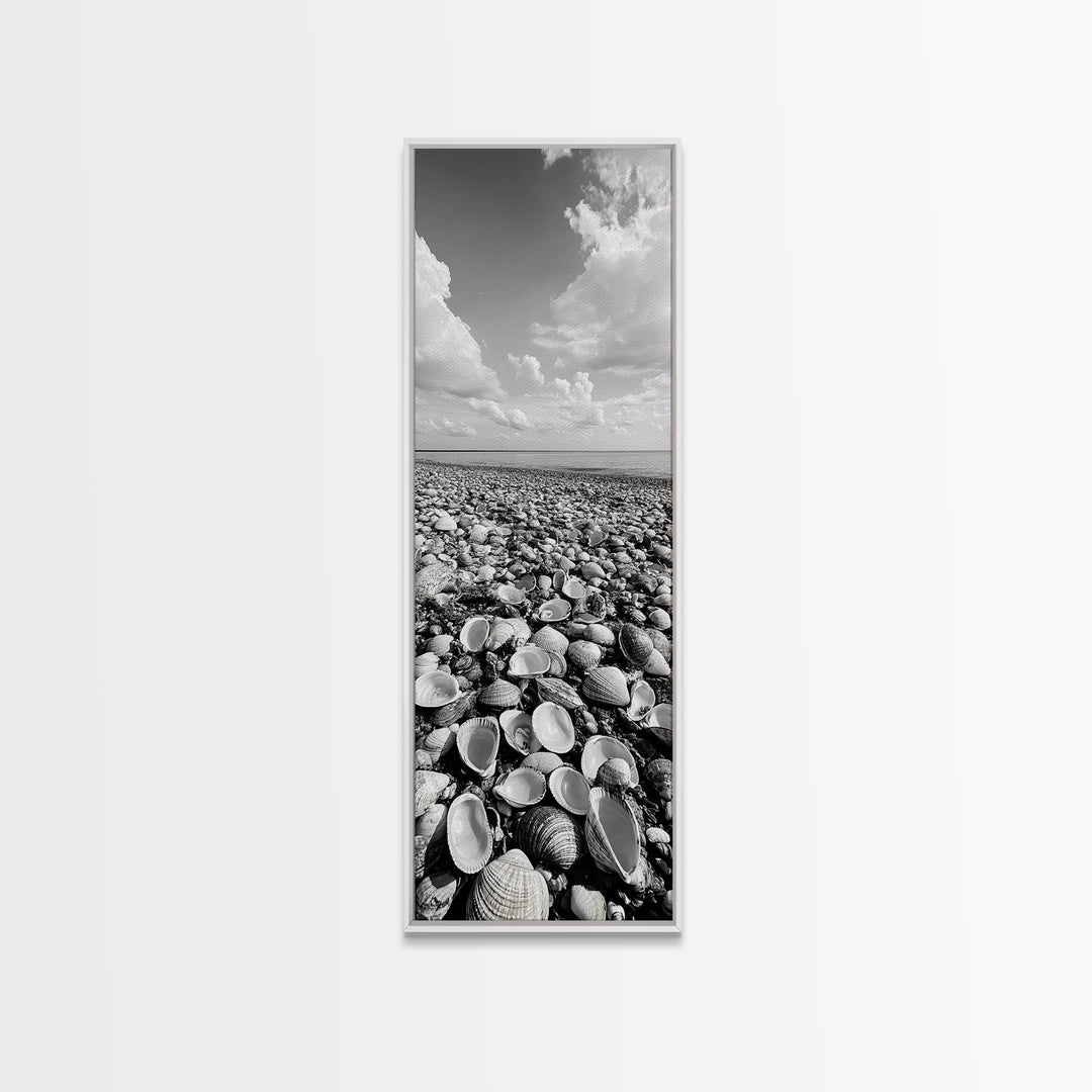 Shell Beach, Coastal Texture, Seashell Ground, Nature’s Bounty, Rustic Ocean Canvas Print, Neutral Kitchen Wall Art, Boho Coastal Style