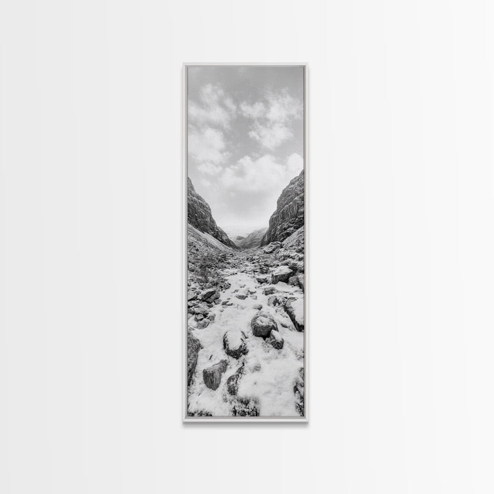Snowy Pass, Winter Hike, Rocky Trail, Framed Canvas Print, Nature Lover Gift, Minimalist Mountain Art, Bedroom Wall Decor, Living Room Decor