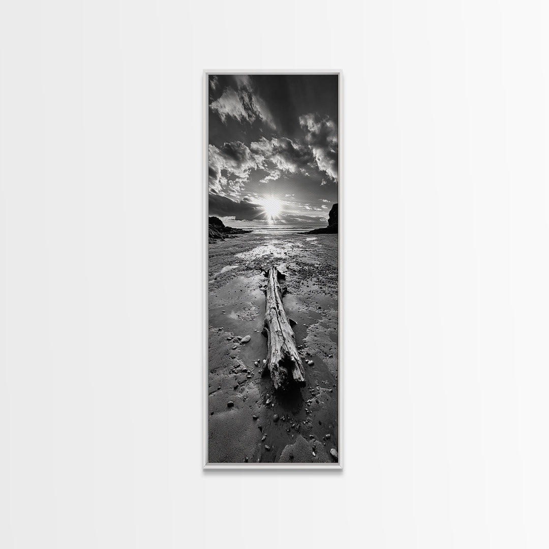 Driftwood Beach, Sunset Tide, Ocean Glow, Canvas Print, Fall Coastal Wall Art, Serene Nature Photography, Tranquil Living Room Decor