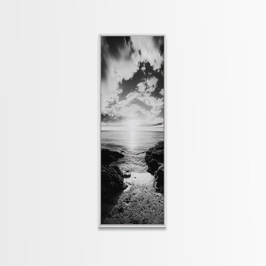Sunset Shore, Tranquil Waters, Coastal Cove, Golden Glow Canvas Print, Beach House Living Room Wall Art, Seaside Summer Decor