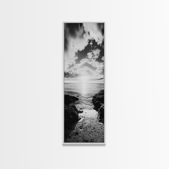 Sunset Shore, Tranquil Waters, Coastal Cove, Golden Glow Canvas Print, Beach House Living Room Wall Art, Seaside Summer Decor