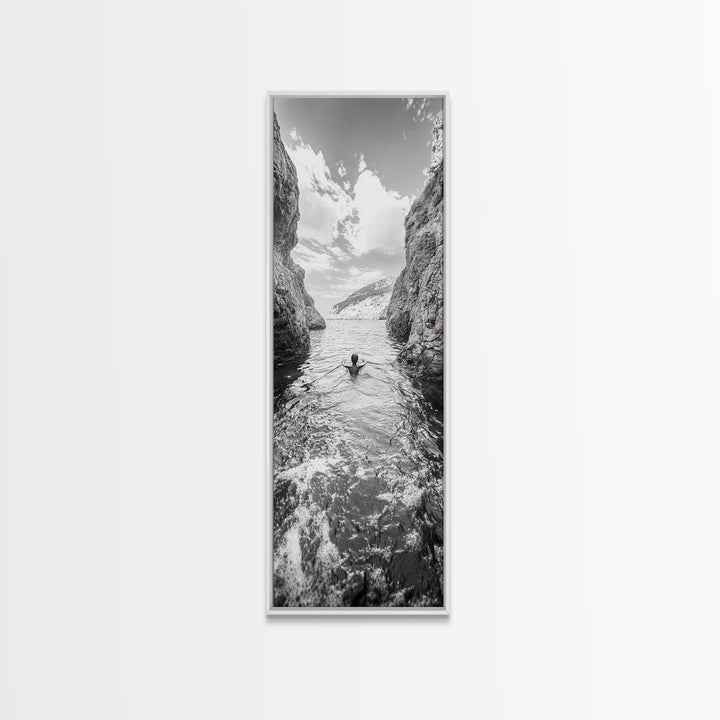 Ocean Escape, Cliff Swim, Travel Photography, Freedom Moment, Canvas Print, Minimalist Wall Art, Bathroom Decor, Beach House Art