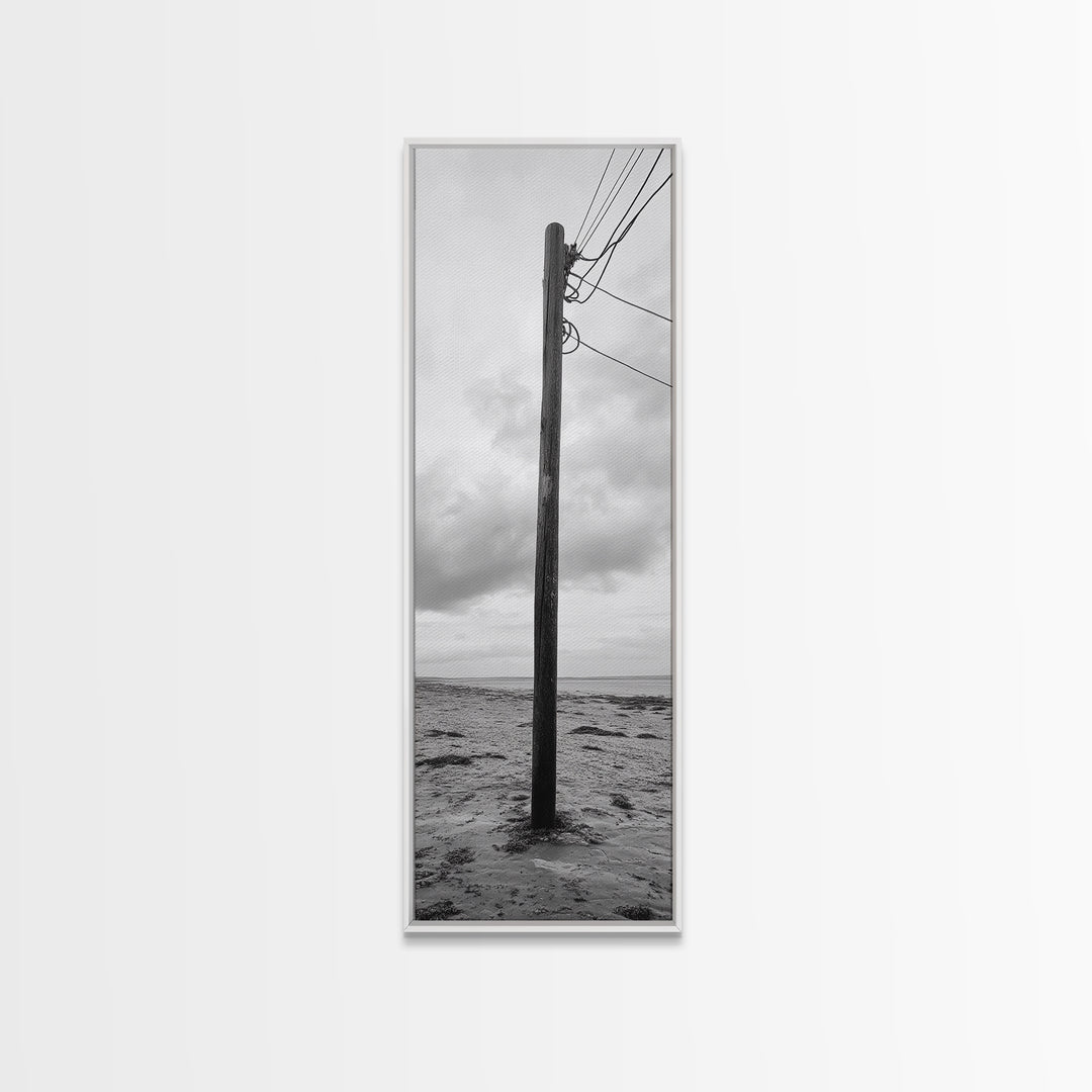 Utility Pole, Coastal Wires, Industrial Sky, Power Lines, Framed Canvas Print, Minimalist Photography, Loft Wall Art, Urban Decor