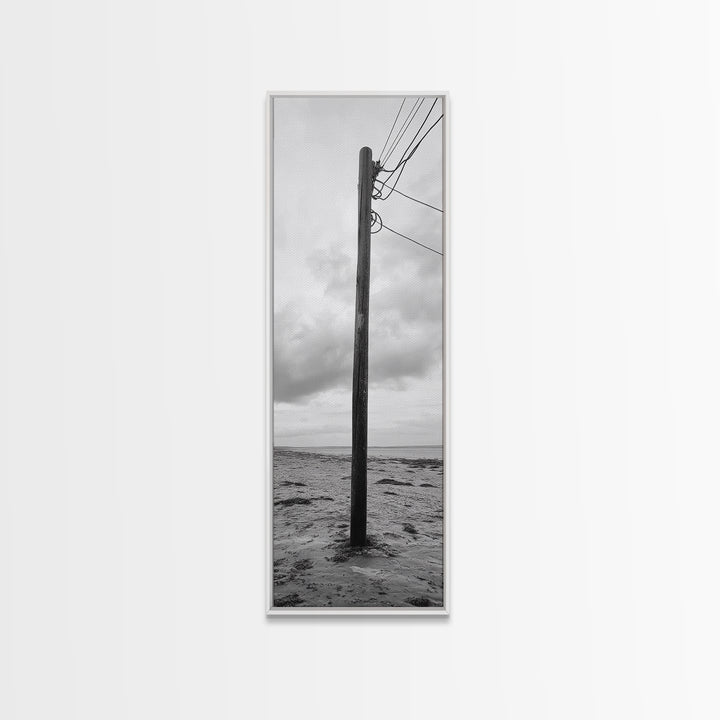 Utility Pole, Coastal Wires, Industrial Sky, Power Lines, Framed Canvas Print, Minimalist Photography, Loft Wall Art, Urban Decor