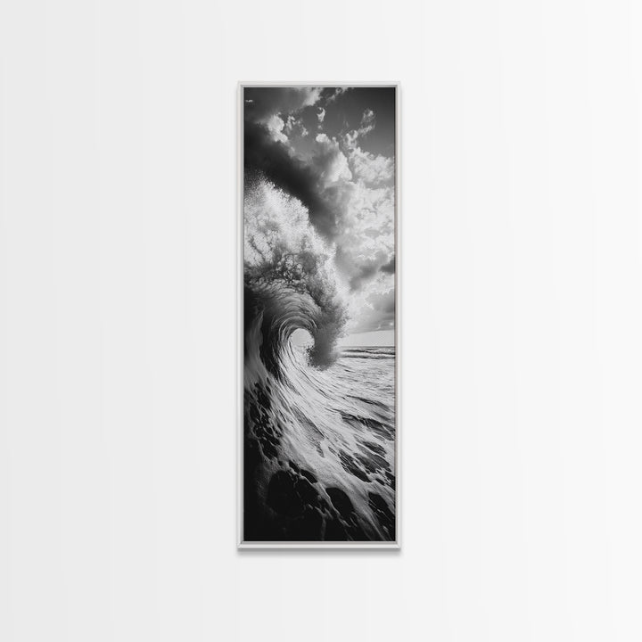 Ocean Wave, Curling Sea, Surfer's Dream, Powerful Water, Framed Canvas Print, Coastal Wall Art, Beach House Decor, Bold Seascape