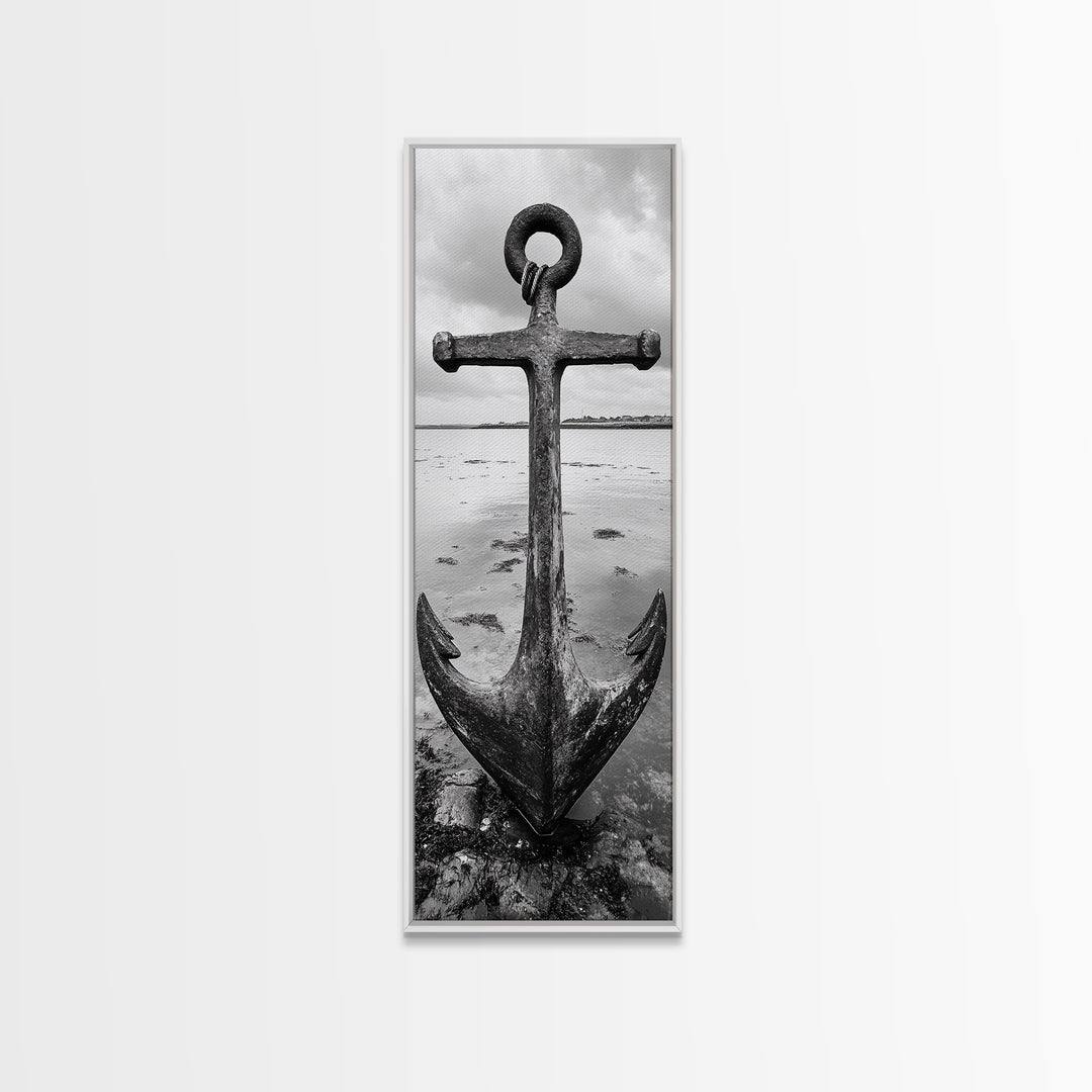 Nautical Anchor, Coastal Vibes, Marine Decor, Ocean-Inspired, Bold Statement, Framed Canvas Print, Entryway Wall Art, Rustic Beach Style