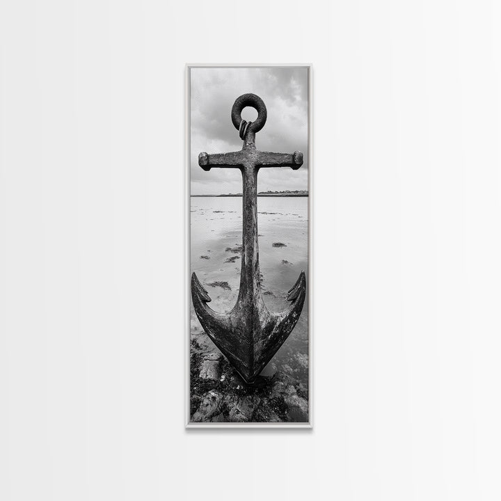 Nautical Anchor, Coastal Vibes, Marine Decor, Ocean-Inspired, Bold Statement, Framed Canvas Print, Entryway Wall Art, Rustic Beach Style