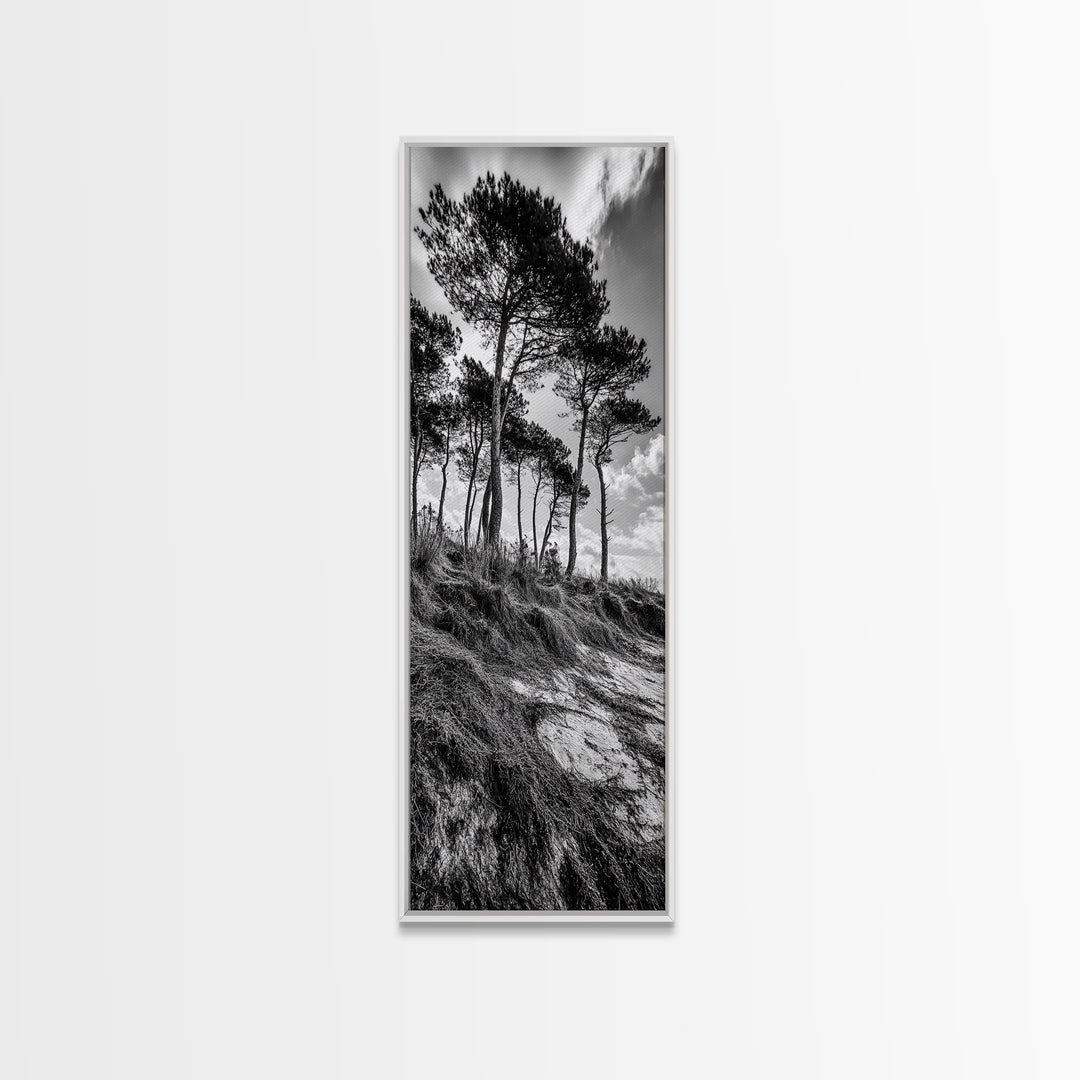 Windy Pines, Cliff Edge, Tree Silhouettes, Canvas Print, Moody Forest Photography, Rustic Cabin Wall Art, Autumn Living Room Decor