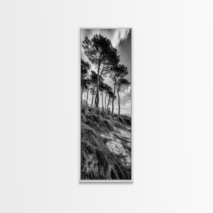 Windy Pines, Cliff Edge, Tree Silhouettes, Canvas Print, Moody Forest Photography, Rustic Cabin Wall Art, Autumn Living Room Decor
