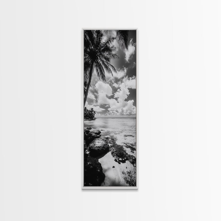 Tropical Beach, Palm Trees, Ocean Breeze, Framed Canvas Print, Coastal Living Wall Art, Minimalist Beach House Decor, Island Vibe Photography