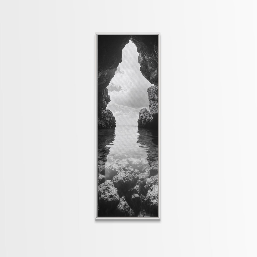 Ocean Cave View, Coastal Nature Art, Seaside Wall Decor, Minimalist Seascape Print, Bathroom Wall Art, Framed Canvas Print