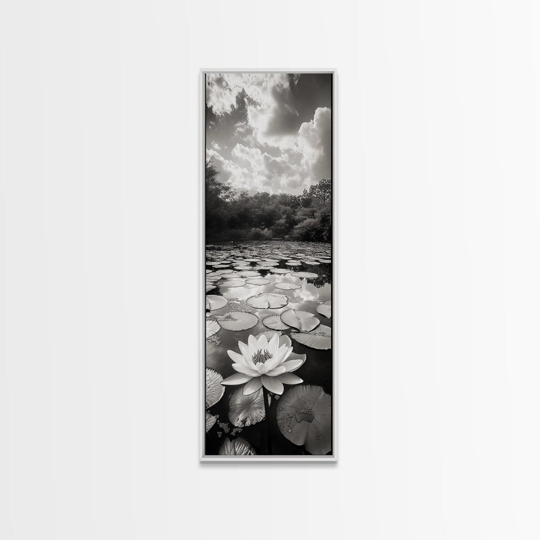 Water Lily Pond, Serene Botanical Art, Peaceful Garden Wall Decor, Zen Nature Print, Spa or Bedroom Accent, Framed Canvas Print