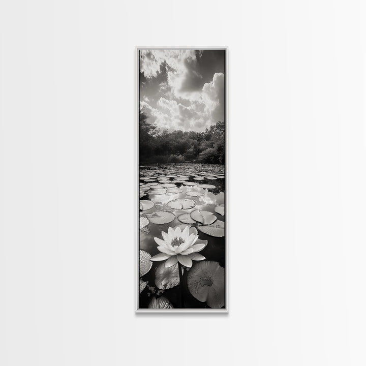 Water Lily Pond, Serene Botanical Art, Peaceful Garden Wall Decor, Zen Nature Print, Spa or Bedroom Accent, Framed Canvas Print