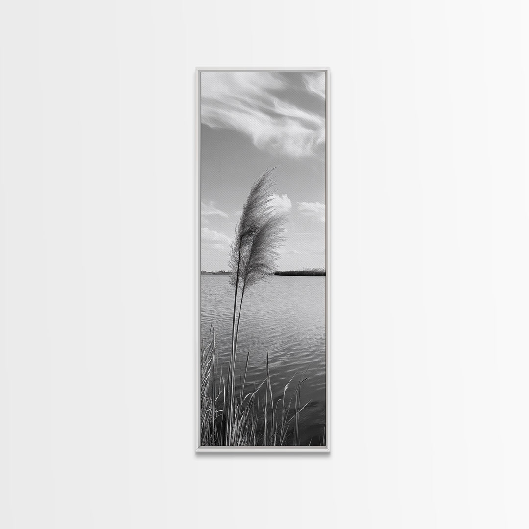 Lakeside Grasses, Windy Waterscape Print, Minimal Nature Art, Calm Landscape Decor, Bathroom or Office Wall Art, Canvas Print