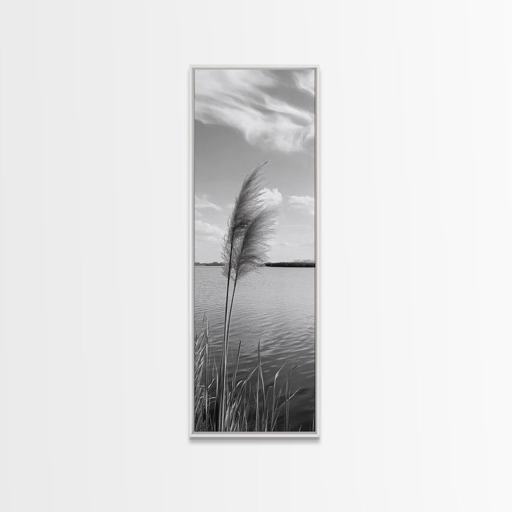 Lakeside Grasses, Windy Waterscape Print, Minimal Nature Art, Calm Landscape Decor, Bathroom or Office Wall Art, Canvas Print