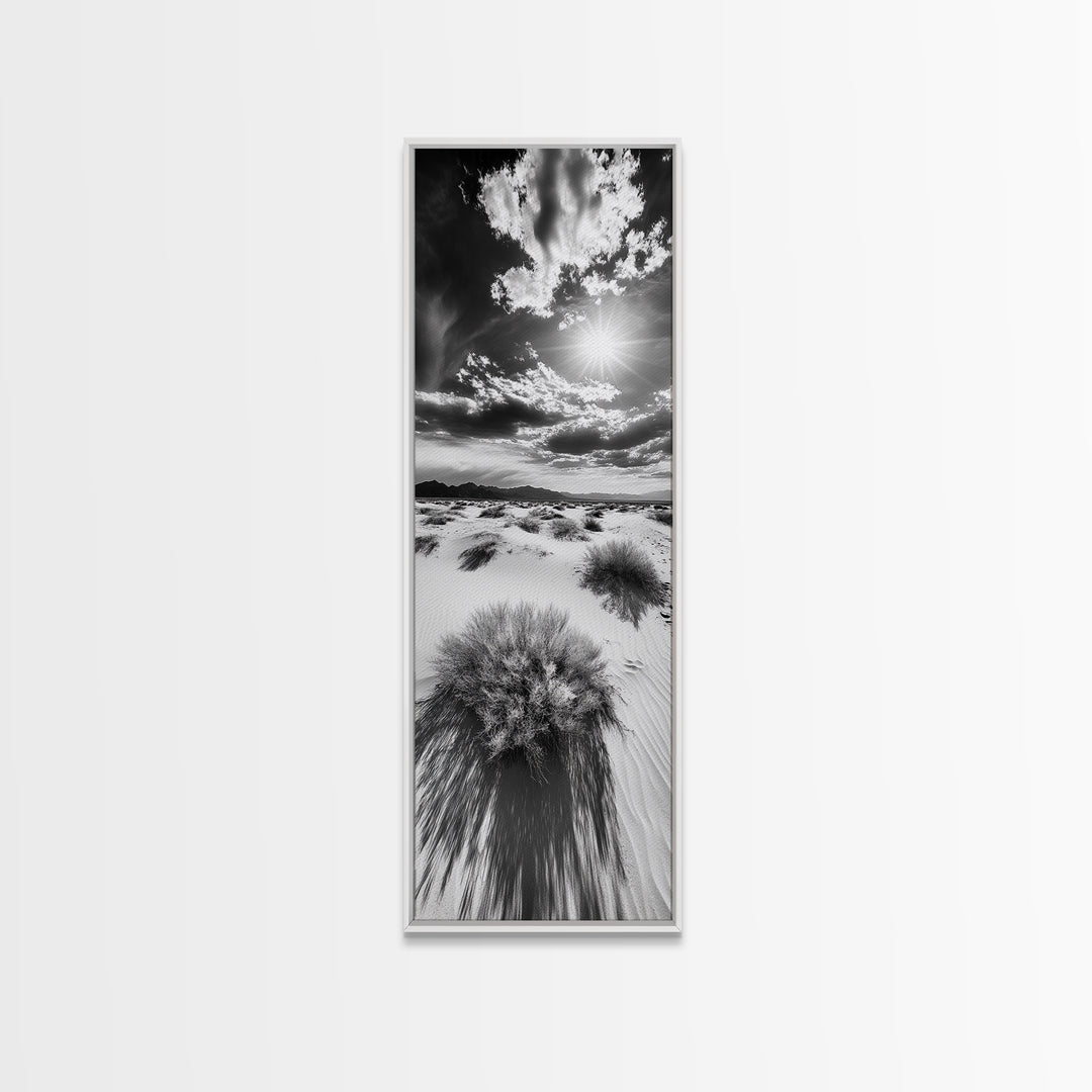 Desert Sun Shadows, Dune Landscape Art, Black White Wilderness, Framed Canvas Print, Boho Office Wall Art, Southwestern Minimal Style