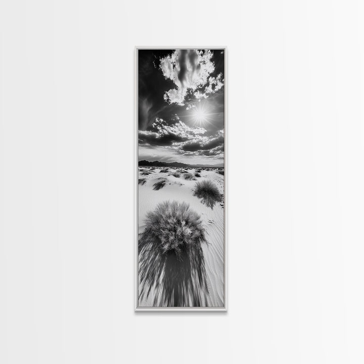 Desert Sun Shadows, Dune Landscape Art, Black White Wilderness, Framed Canvas Print, Boho Office Wall Art, Southwestern Minimal Style