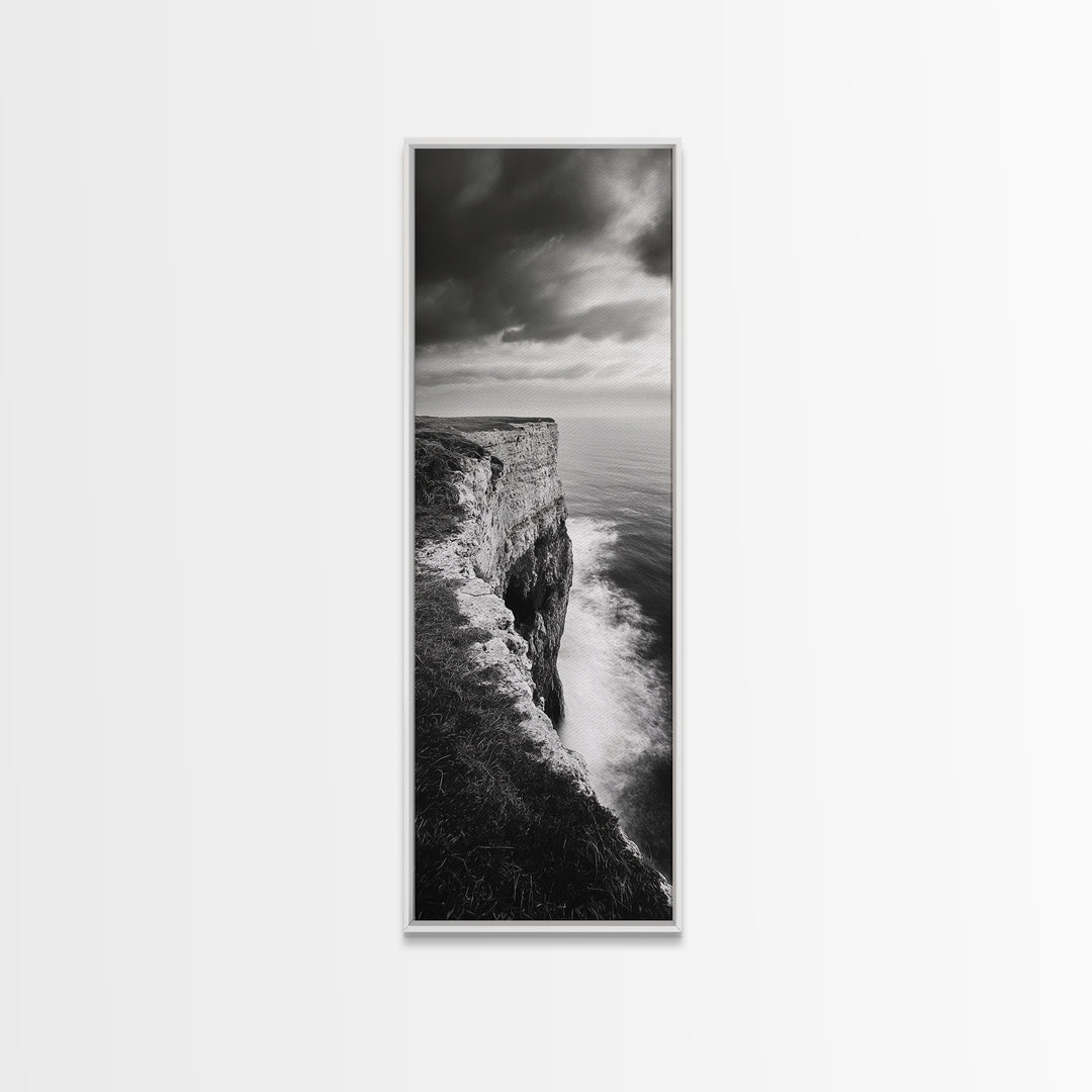Coastal Cliff, Ocean Horizon, Nature Photography, Dramatic Skies, Framed Canvas Print, Modern Beach Wall Art, Minimalist Landscape Decor
