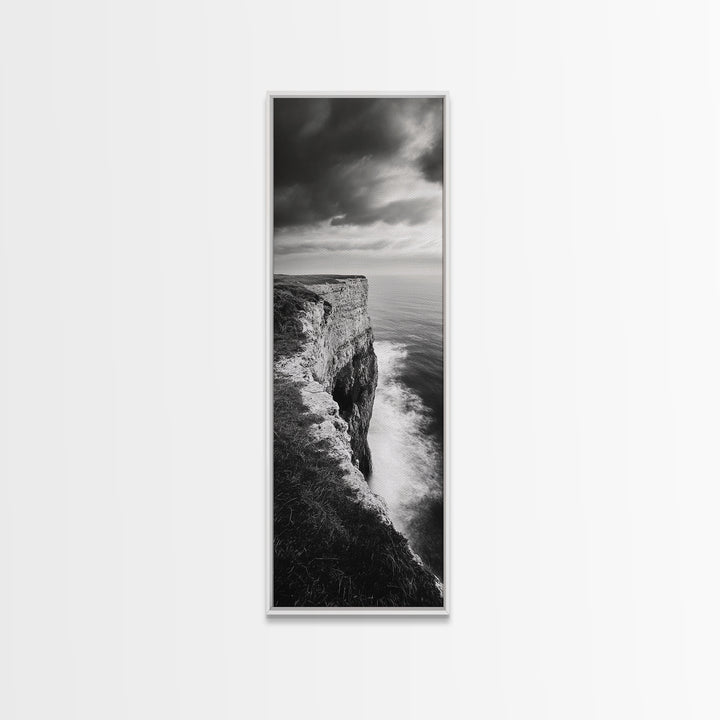 Coastal Cliff, Ocean Horizon, Nature Photography, Dramatic Skies, Framed Canvas Print, Modern Beach Wall Art, Minimalist Landscape Decor