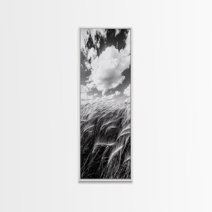 Wheat Field, Cloudy Sky, Rustic Landscape, Black and White Nature, Framed Canvas Print, Farmhouse Kitchen Wall Art, Fall Harvest Vibe