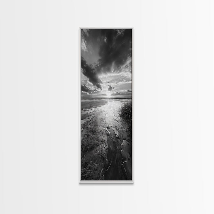 Sunset Shore, River Stream, Dramatic Sky, Framed Canvas Print, Nature Wall Art, Fall Landscape Decor, Tranquil Home Accent, Rustic Room Decor