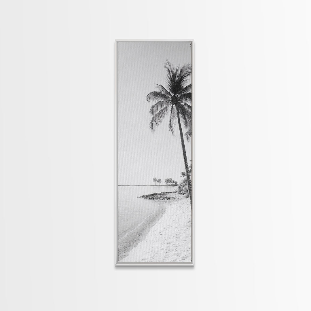Coastal Palm Trees, Tropical Minimalist Print, Modern Beach Decor, Neutral Wall Art, Framed Canvas Print, Dining Room Summer Vibe