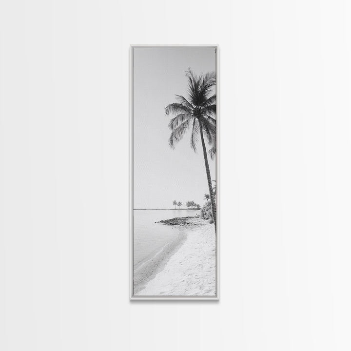 Coastal Palm Trees, Tropical Minimalist Print, Modern Beach Decor, Neutral Wall Art, Framed Canvas Print, Dining Room Summer Vibe