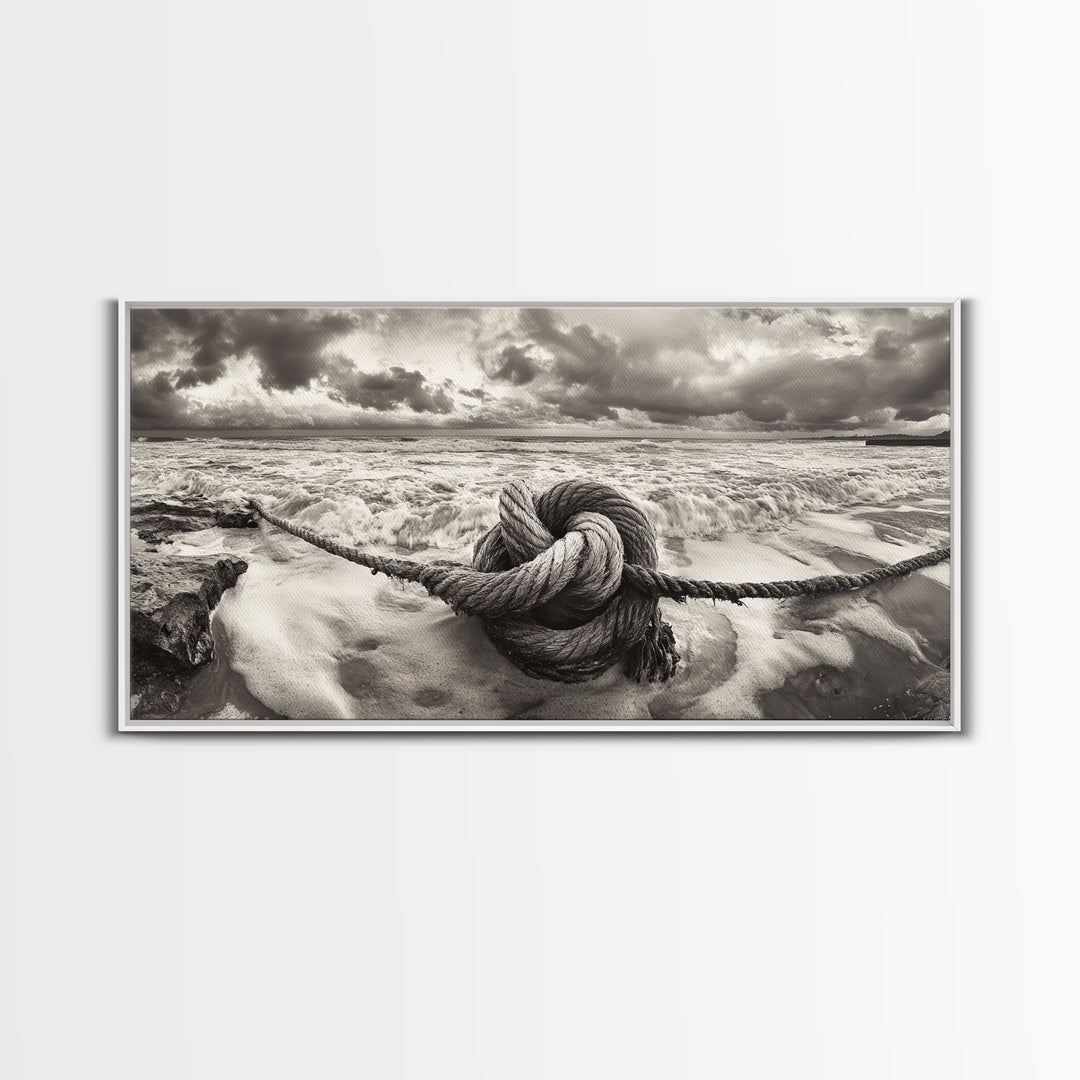 Ocean Knot, Stormy Sea, Nautical Rope, Seaside Wall Decor, Canvas Print, Rustic Coastal Wall Art, Bathroom Nautical Theme