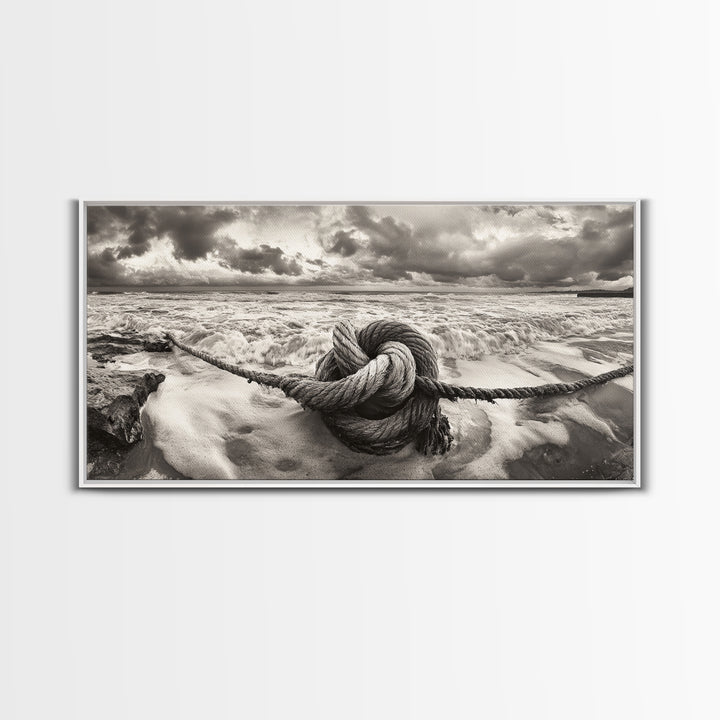 Ocean Knot, Stormy Sea, Nautical Rope, Seaside Wall Decor, Canvas Print, Rustic Coastal Wall Art, Bathroom Nautical Theme