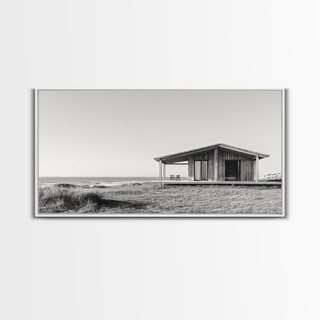 Beach Cabin, Coastal Escape, Minimalist Home, Seaside Solitude Scene, Canvas Print, Boho Beach Wall Art, Guest Room Decor