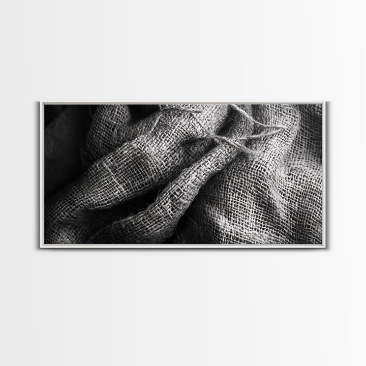 Burlap Texture Close-Up, Woven Fabric Detail Art, Earthy Natural Theme, Framed Canvas Print, Kitchen Wall Art, Boho Textile Decor