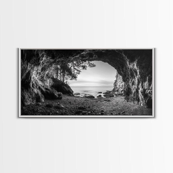 Ocean Cave Opening, Rugged Shoreline Exit, Dramatic Coastal Rock, Canvas Print, Entryway Wall Art, Moody Nautical Decor, Farmhouse Entryway