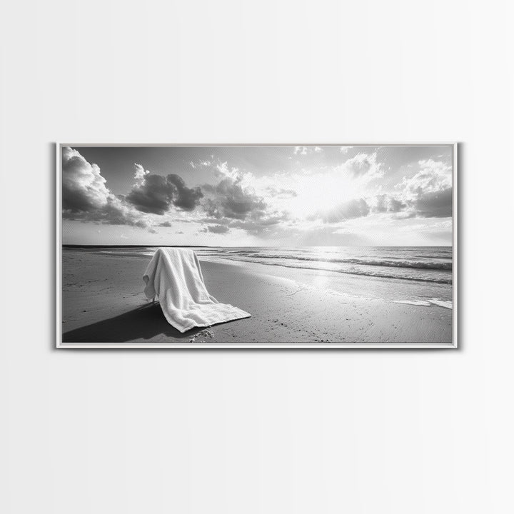 Beach Towel, Serene Shoreline, Peaceful Coastal Scene, Framed Canvas Print, Spa Bathroom Decor, Minimalist Beach Photography