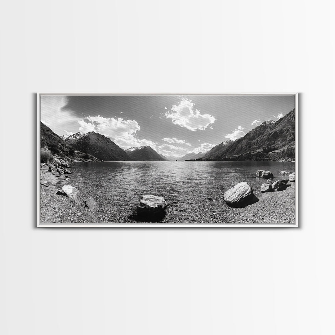 Alpine Lake Print, Mountain Reflection Art, Nature Photography, Black and White Canvas Print, Minimalist Living Room, Cabin Wall Decor