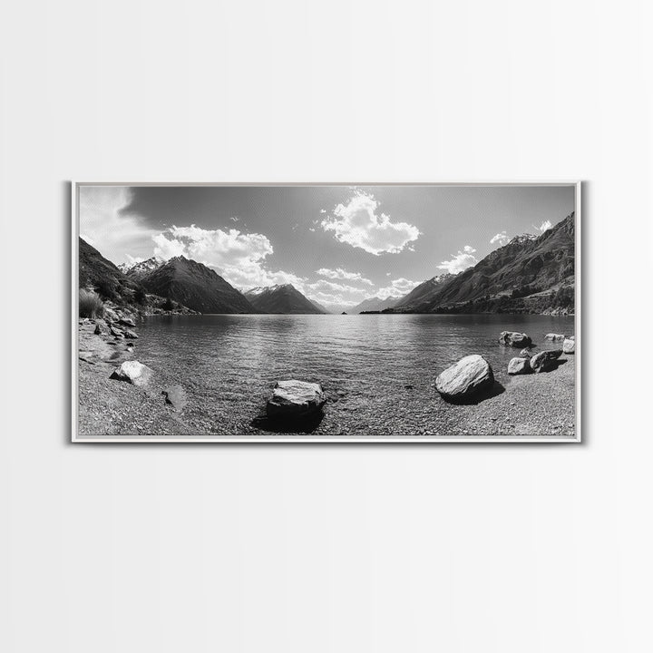 Alpine Lake Print, Mountain Reflection Art, Nature Photography, Black and White Canvas Print, Minimalist Living Room, Cabin Wall Decor