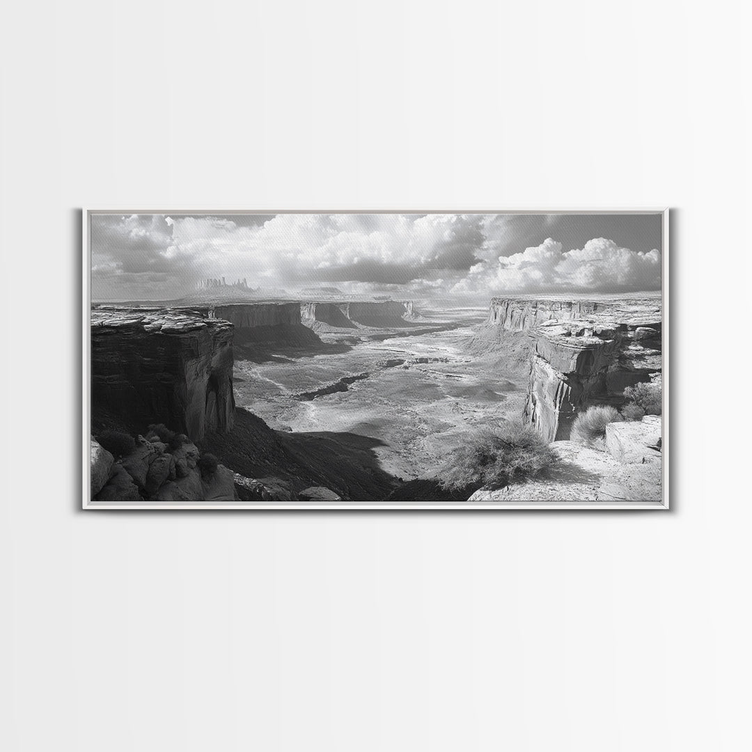 Desert Canyon Vista, Monument Valley View, Rugged Landscape Photography, Framed Canvas Print, Western Living Room Wall Art