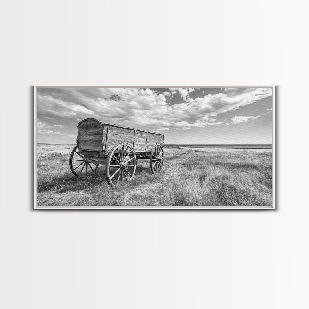 Prairie Wagon, Western Landscape, Old West Photography, Framed Canvas Print, Farmhouse Entryway or Rustic Fall Living Room Art