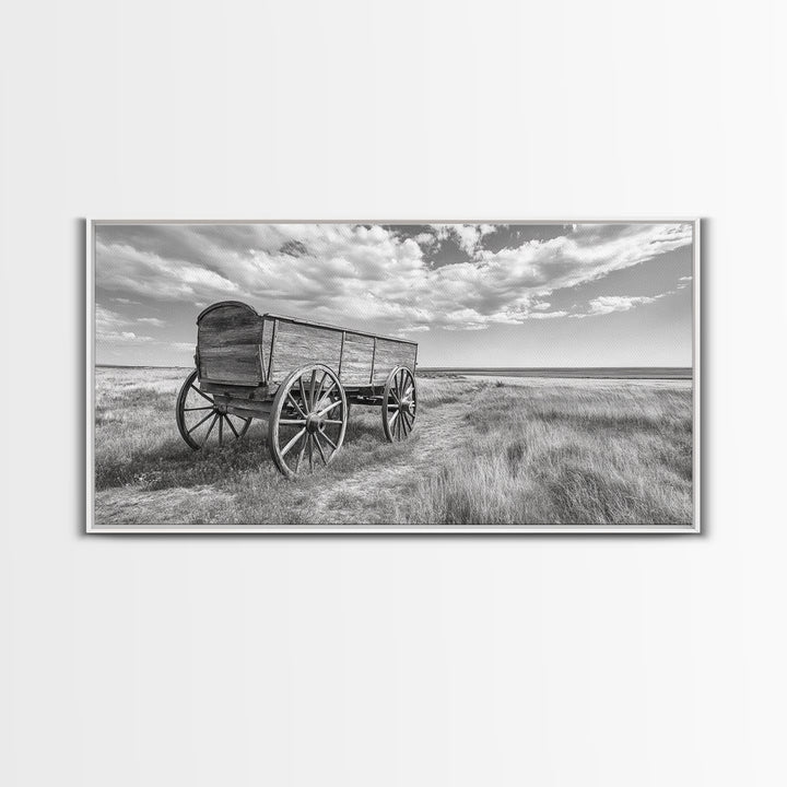 Prairie Wagon, Western Landscape, Old West Photography, Framed Canvas Print, Farmhouse Entryway or Rustic Fall Living Room Art