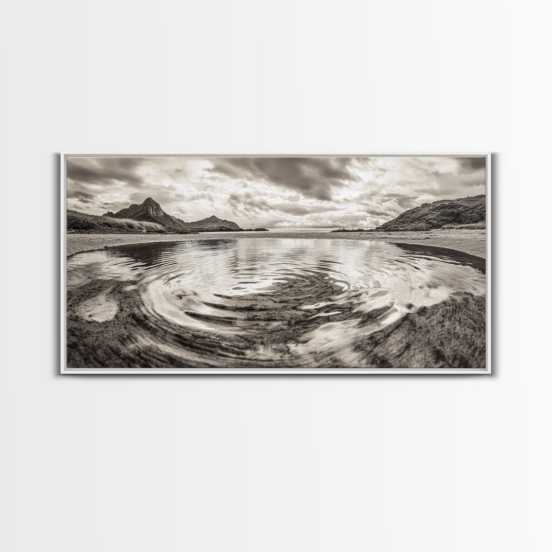 Rippled Water, Mountain View, Serene Beach, Nature Landscape, Canvas Print, minimalist art, spa decor, Scandinavian wall accent