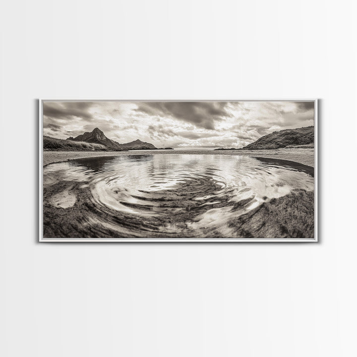 Rippled Water, Mountain View, Serene Beach, Nature Landscape, Canvas Print, minimalist art, spa decor, Scandinavian wall accent