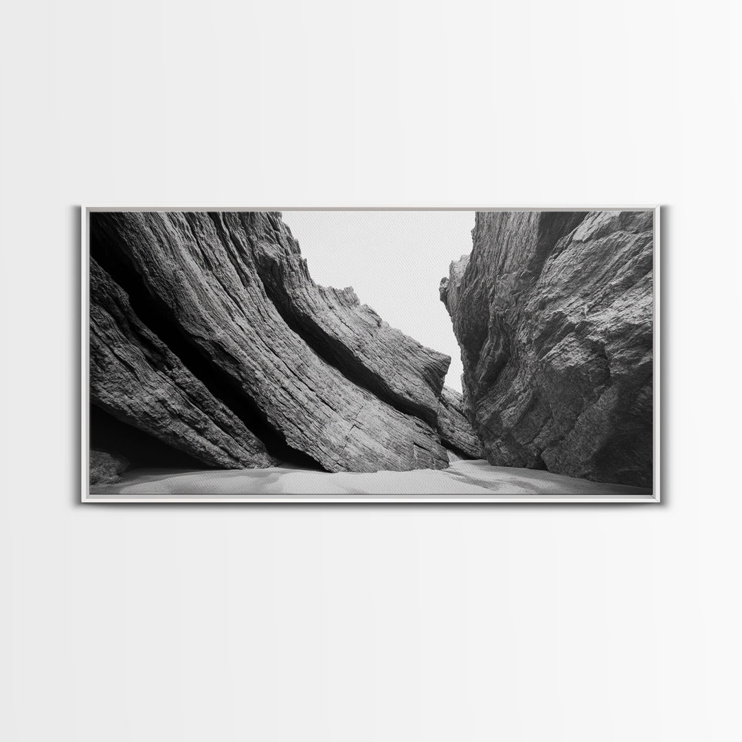 Canyon Rocks, Desert Wall, Natural Texture, Modern Rustic Decor, Framed Canvas Print, Bathroom Wall Art, Monochrome Earth Tones