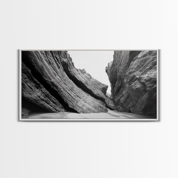 Canyon Rocks, Desert Wall, Natural Texture, Modern Rustic Decor, Framed Canvas Print, Bathroom Wall Art, Monochrome Earth Tones