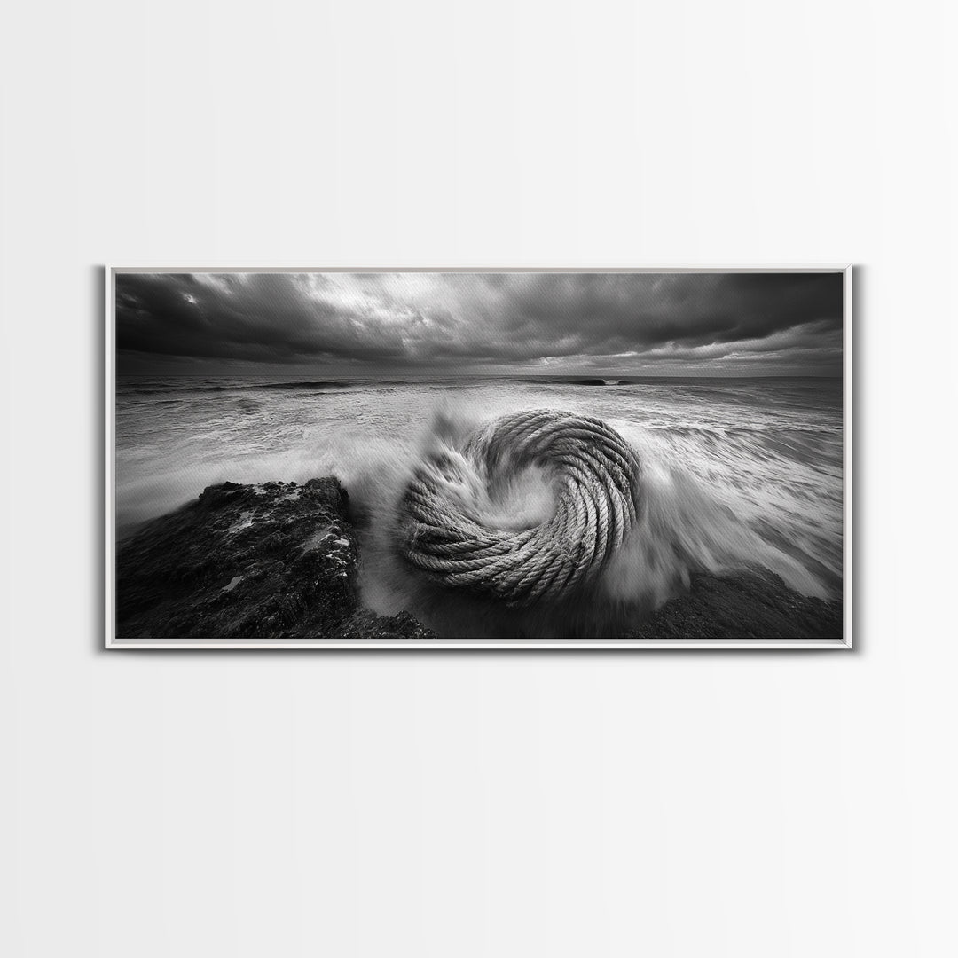 Ocean Rope Coil, Stormy Sea Art, Nautical Wall Decor, Coastal Photography, Canvas Print, Moody Ocean Art, Bathroom Wall Art, Nautical Home Decor
