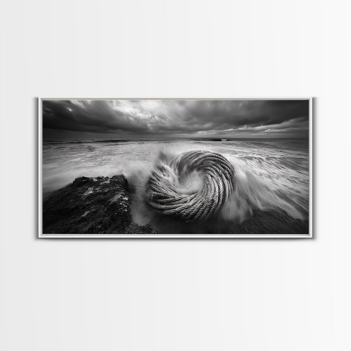 Ocean Rope Coil, Stormy Sea Art, Nautical Wall Decor, Coastal Photography, Canvas Print, Moody Ocean Art, Bathroom Wall Art, Nautical Home Decor