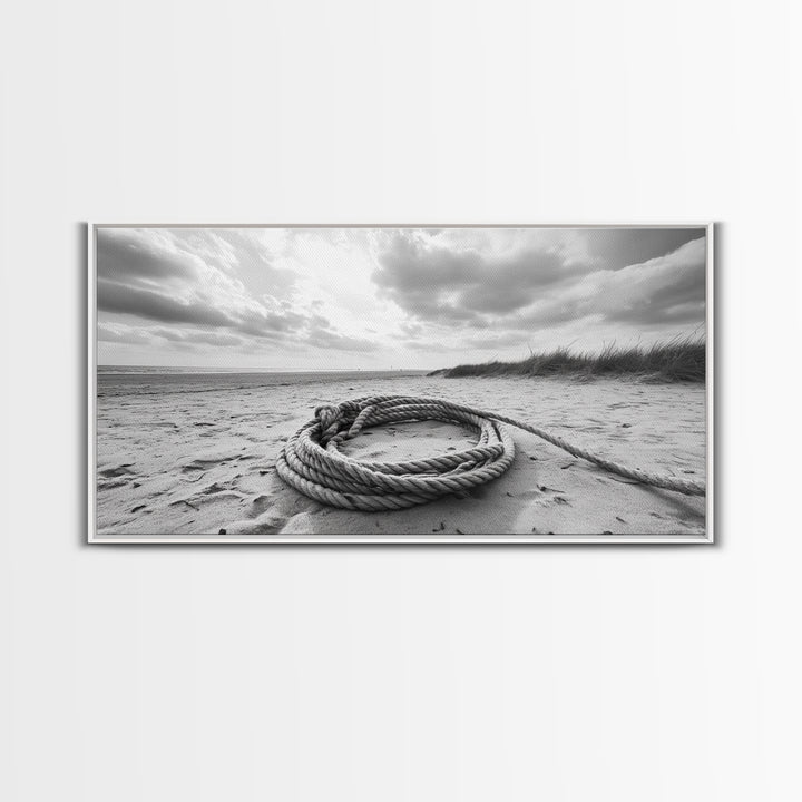 Beach Rope Still, Sand Dune Landscape, Seaside Art, Coastal Minimalist, Canvas Print, Neutral Wall Art, Living Room Coastal Decor, Nautical Style