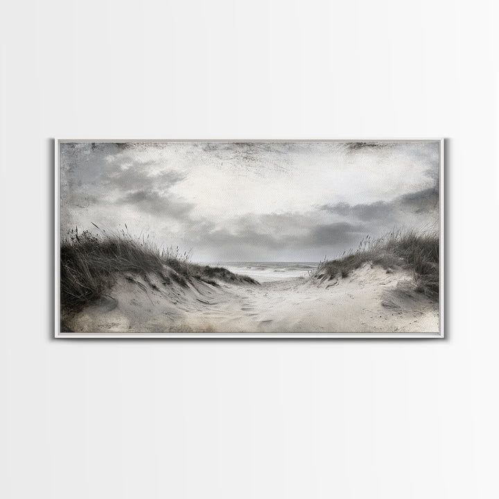 Coastal Dunes Path, Windy Beach Scene, Ocean Wall Art, Nature Landscape, Framed Canvas Print, Rustic Decor, Entryway Wall Art